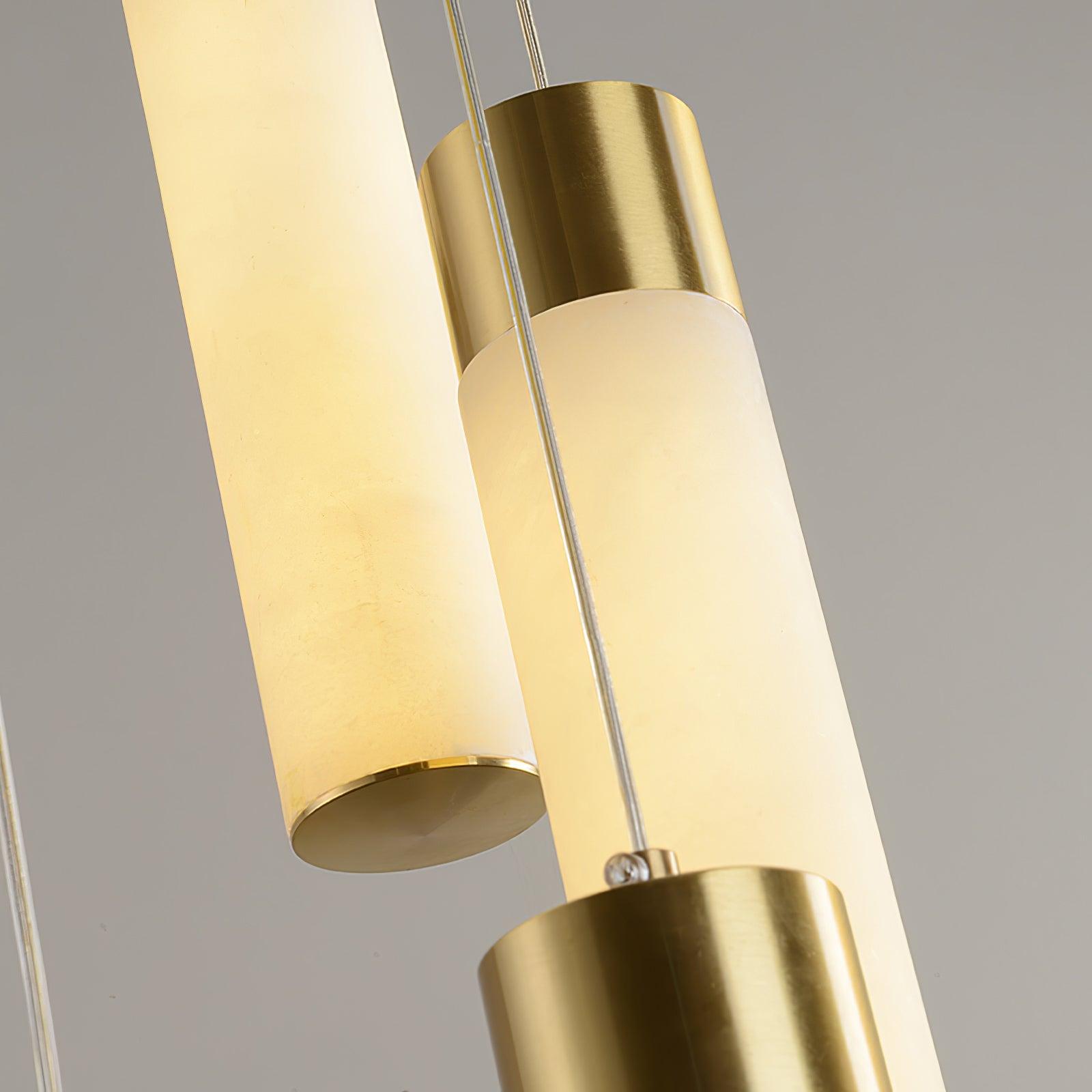 Luxury Alabaster Stone Cylinder Pendant Chandelier with Brass Fittings for Grand Entryways