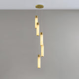 Luxury Alabaster Stone Cylinder Pendant Chandelier with Brass Fittings for Grand Entryways