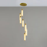 Luxury Alabaster Stone Cylinder Pendant Chandelier with Brass Fittings for Grand Entryways