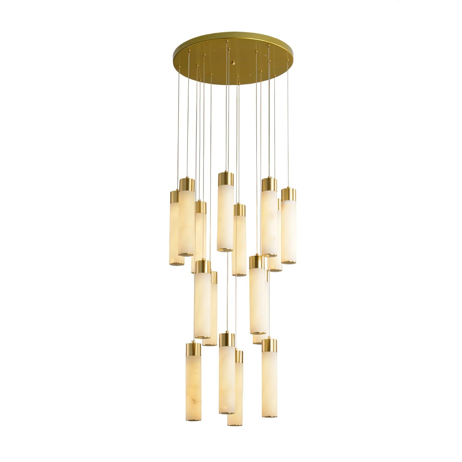 Luxury Alabaster Stone Cylinder Pendant Chandelier with Brass Fittings for Grand Entryways