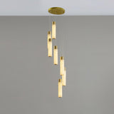 Luxury Alabaster Stone Cylinder Pendant Chandelier with Brass Fittings for Grand Entryways