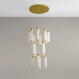 Luxury Alabaster Stone Cylinder Pendant Chandelier with Brass Fittings for Grand Entryways