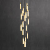 Luxury Alabaster Stone Cylinder Pendant Chandelier with Brass Fittings for Grand Entryways