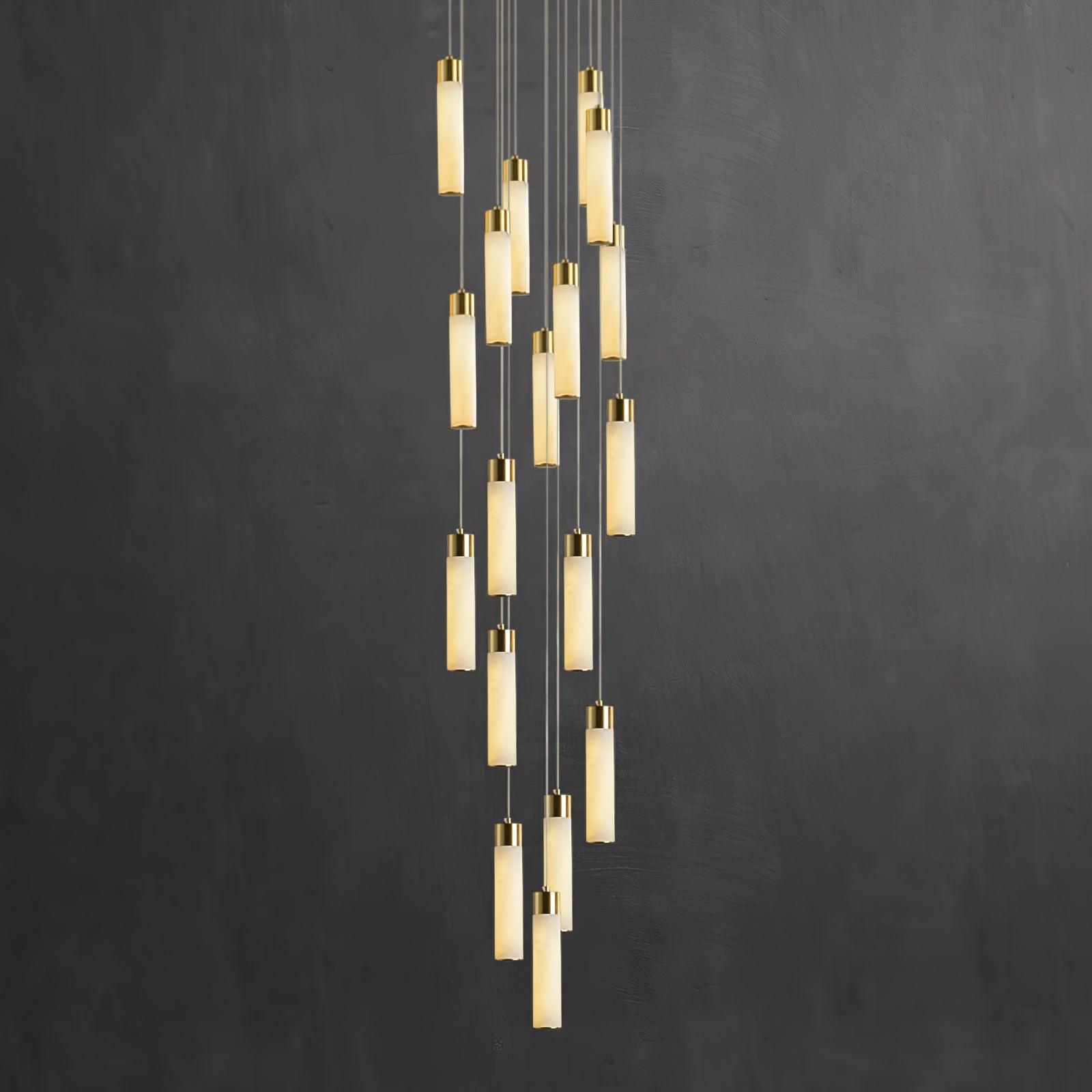 Luxury Alabaster Stone Cylinder Pendant Chandelier with Brass Fittings for Grand Entryways