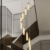 Luxury Alabaster Stone Cylinder Pendant Chandelier with Brass Fittings for Grand Entryways