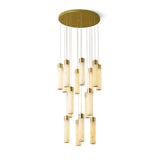 Luxury Alabaster Stone Cylinder Pendant Chandelier with Brass Fittings for Grand Entryways