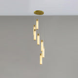Luxury Alabaster Stone Cylinder Pendant Chandelier with Brass Fittings for Grand Entryways