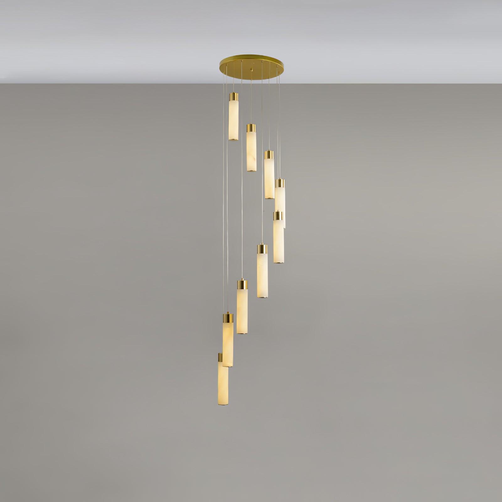 Luxury Alabaster Stone Cylinder Pendant Chandelier with Brass Fittings for Grand Entryways