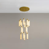 Luxury Alabaster Stone Cylinder Pendant Chandelier with Brass Fittings for Grand Entryways