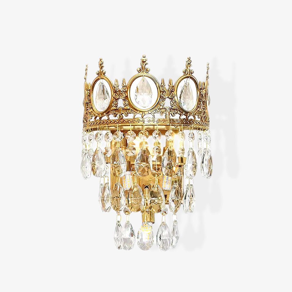 Luxury Antique Crystal Wall Sconce Set of 2 Brass and Glass Droplet Indoor Lighting Fixtures