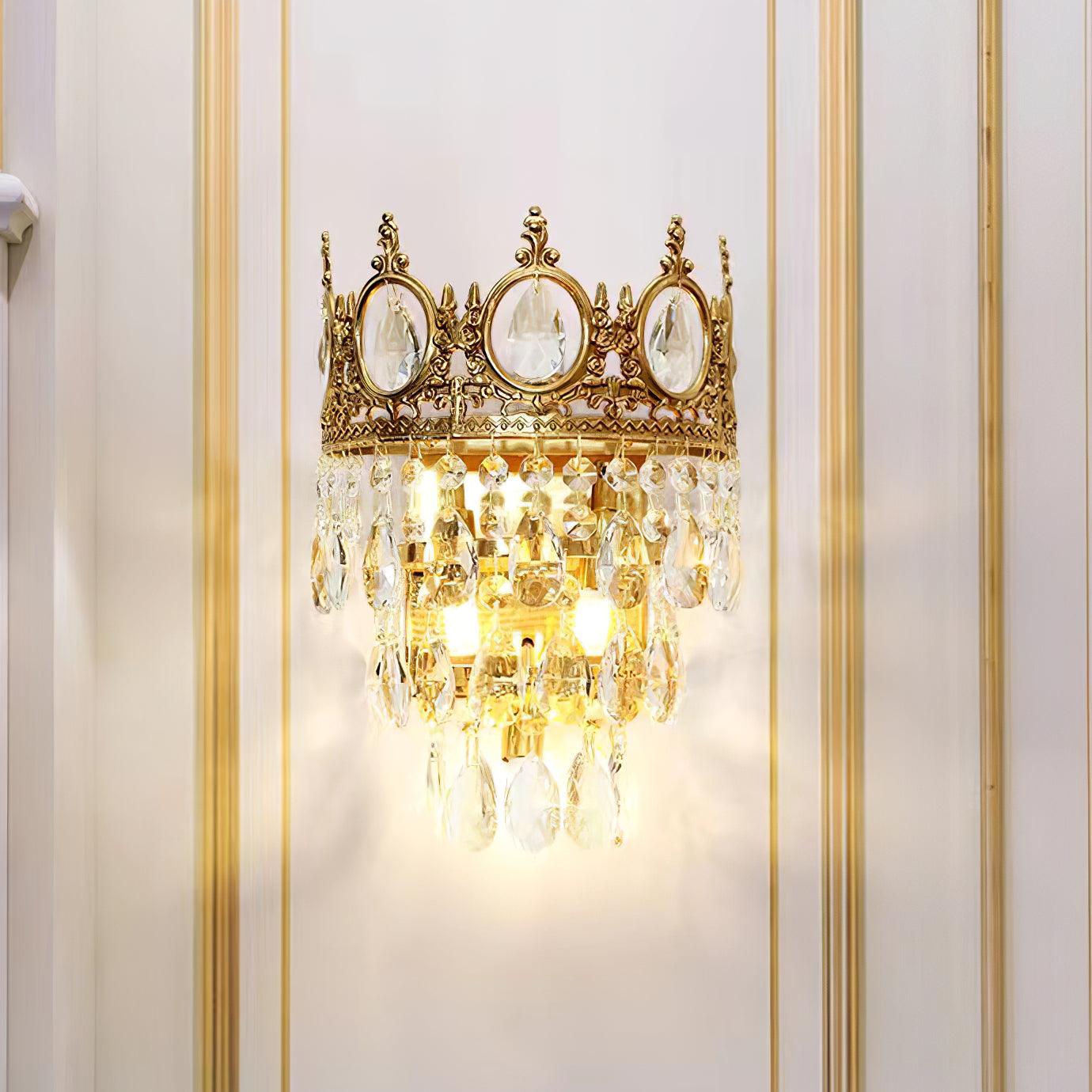 Luxury Antique Crystal Wall Sconce Set of 2 Brass and Glass Droplet Indoor Lighting Fixtures
