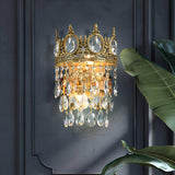 Luxury Antique Crystal Wall Sconce Set of 2 Brass and Glass Droplet Indoor Lighting Fixtures