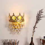 Luxury Antique Crystal Wall Sconce Set of 2 Brass and Glass Droplet Indoor Lighting Fixtures
