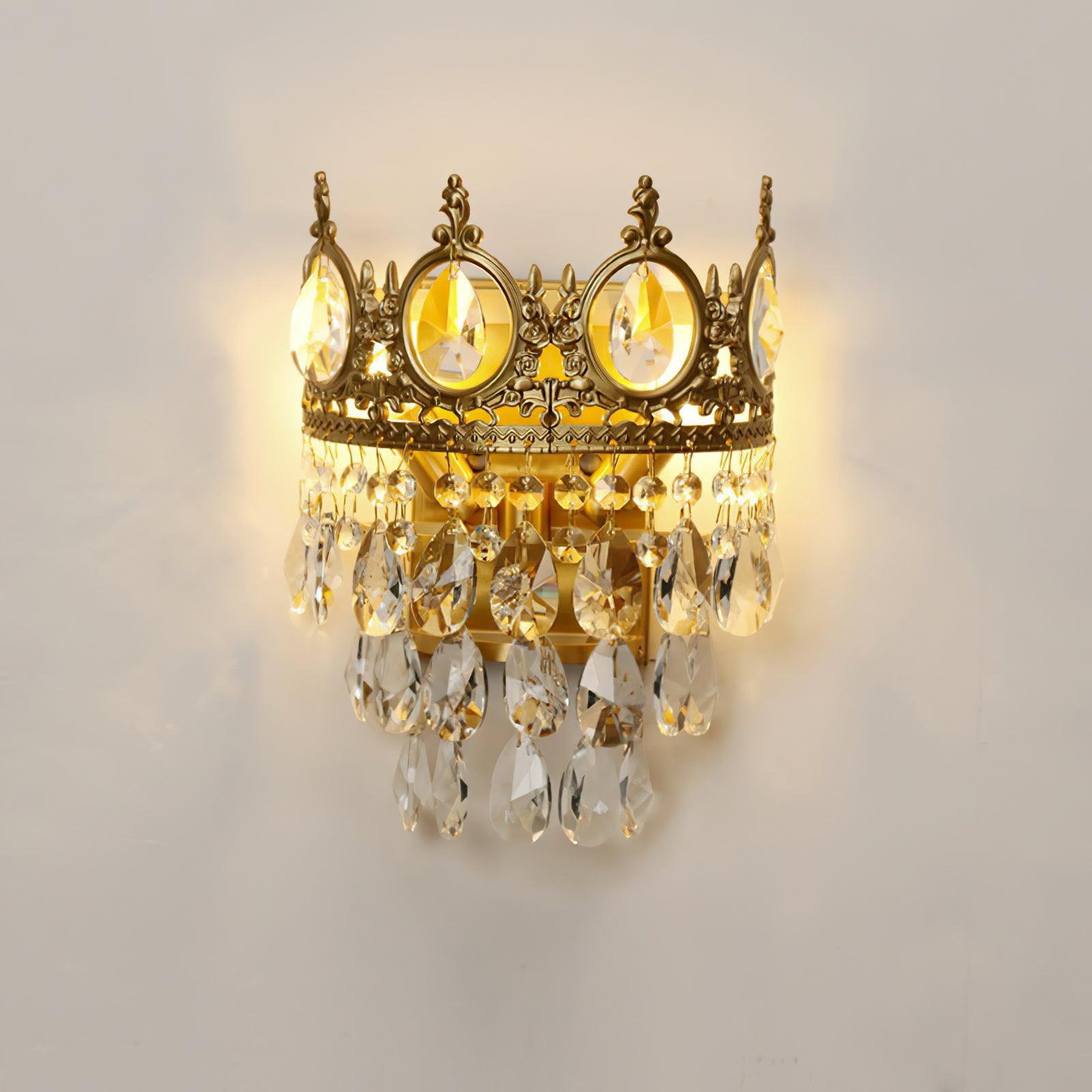 Luxury Antique Crystal Wall Sconce Set of 2 Brass and Glass Droplet Indoor Lighting Fixtures
