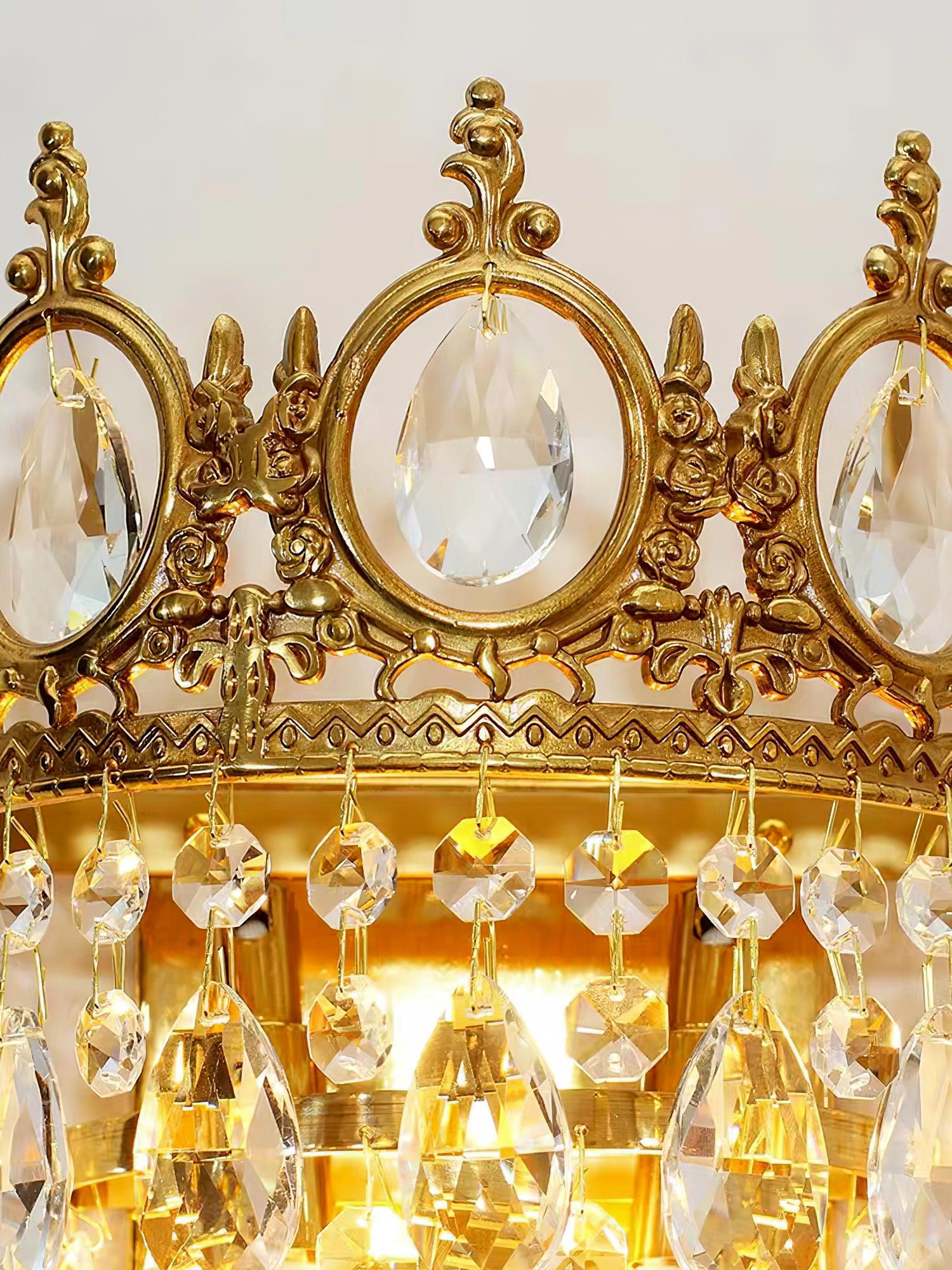 Luxury Antique Crystal Wall Sconce Set of 2 Brass and Glass Droplet Indoor Lighting Fixtures