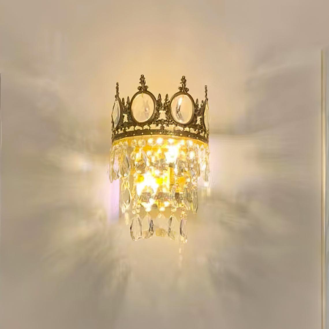 Luxury Antique Crystal Wall Sconce Set of 2 Brass and Glass Droplet Indoor Lighting Fixtures