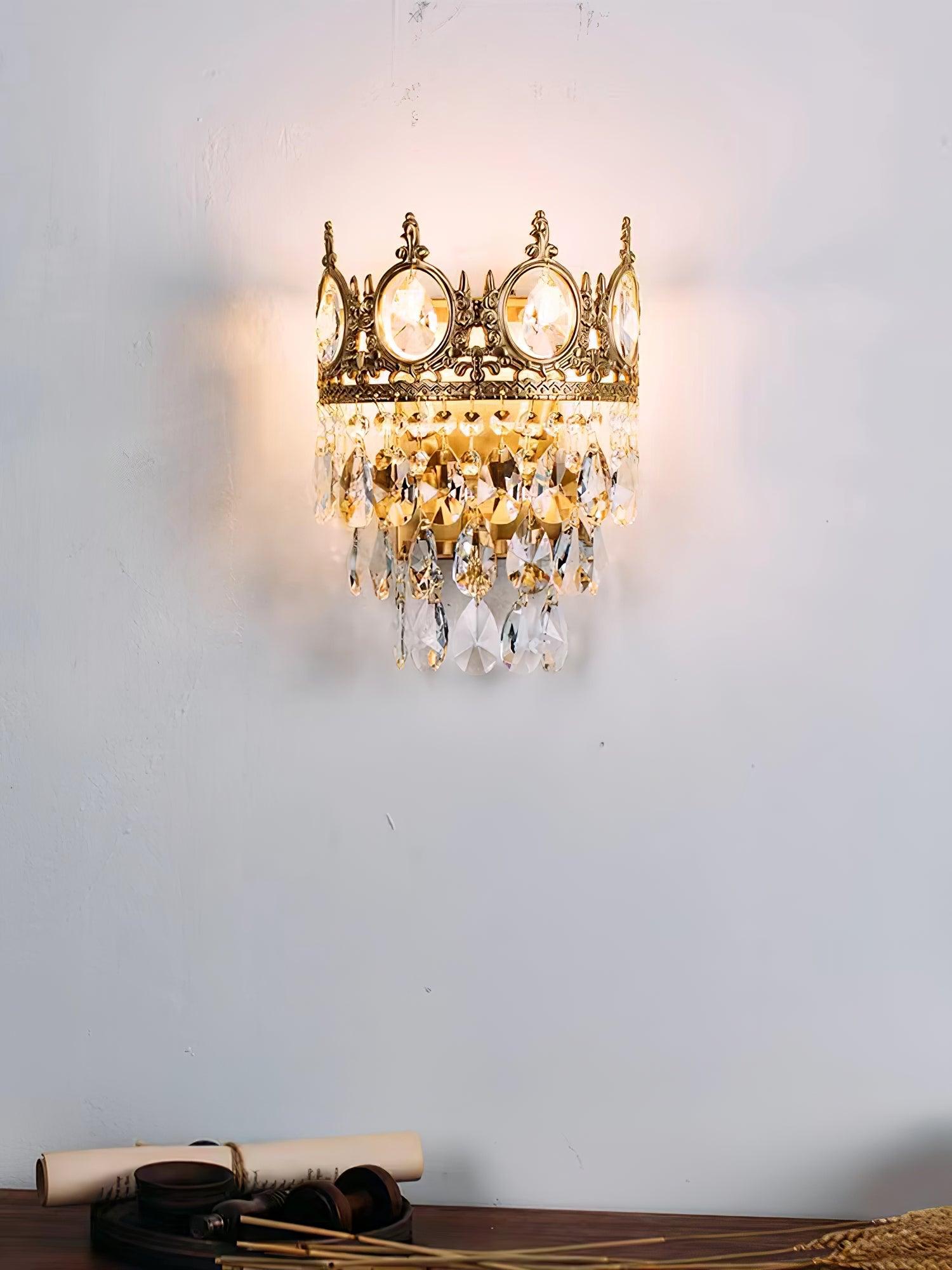 Luxury Antique Crystal Wall Sconce Set of 2 Brass and Glass Droplet Indoor Lighting Fixtures