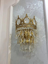 Luxury Antique Crystal Wall Sconce Set of 2 Brass and Glass Droplet Indoor Lighting Fixtures