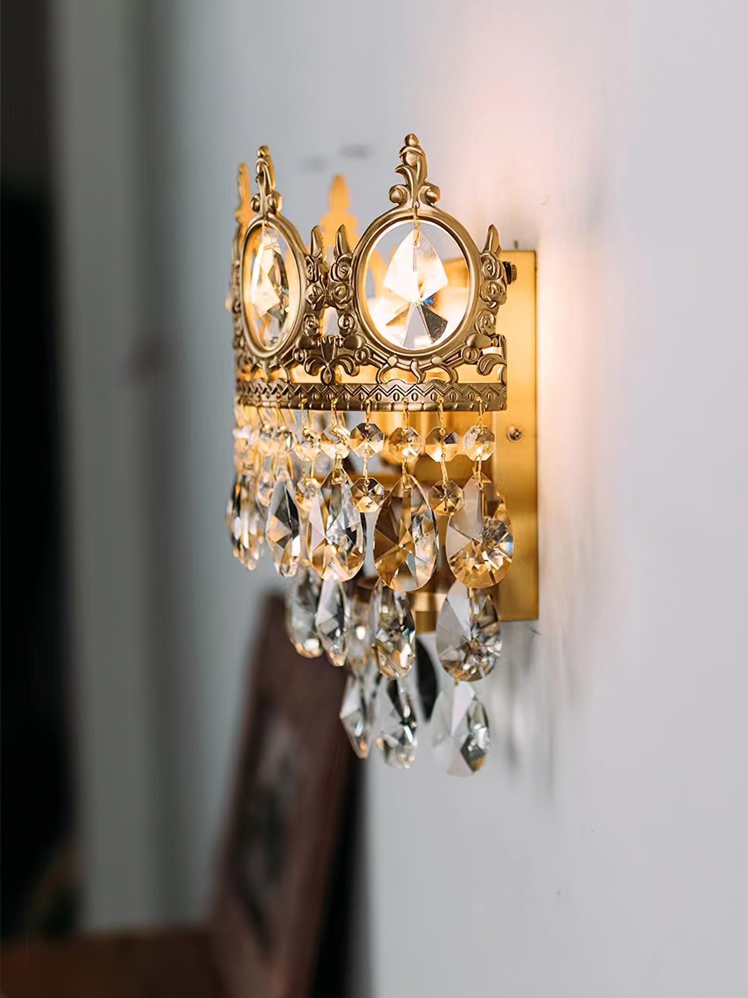 Luxury Antique Crystal Wall Sconce Set of 2 Brass and Glass Droplet Indoor Lighting Fixtures