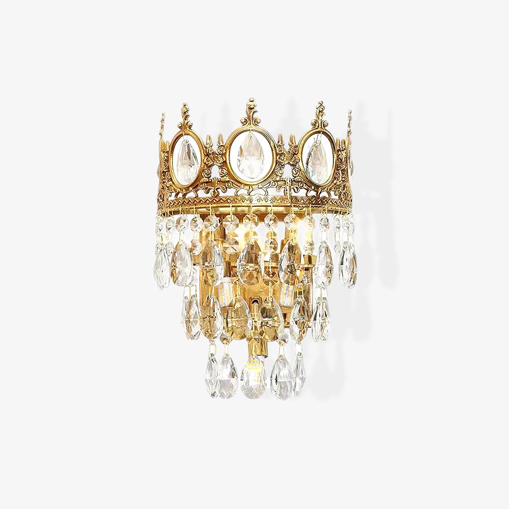 Luxury Antique Crystal Wall Sconce Set of 2 Brass and Glass Droplet Indoor Lighting Fixtures