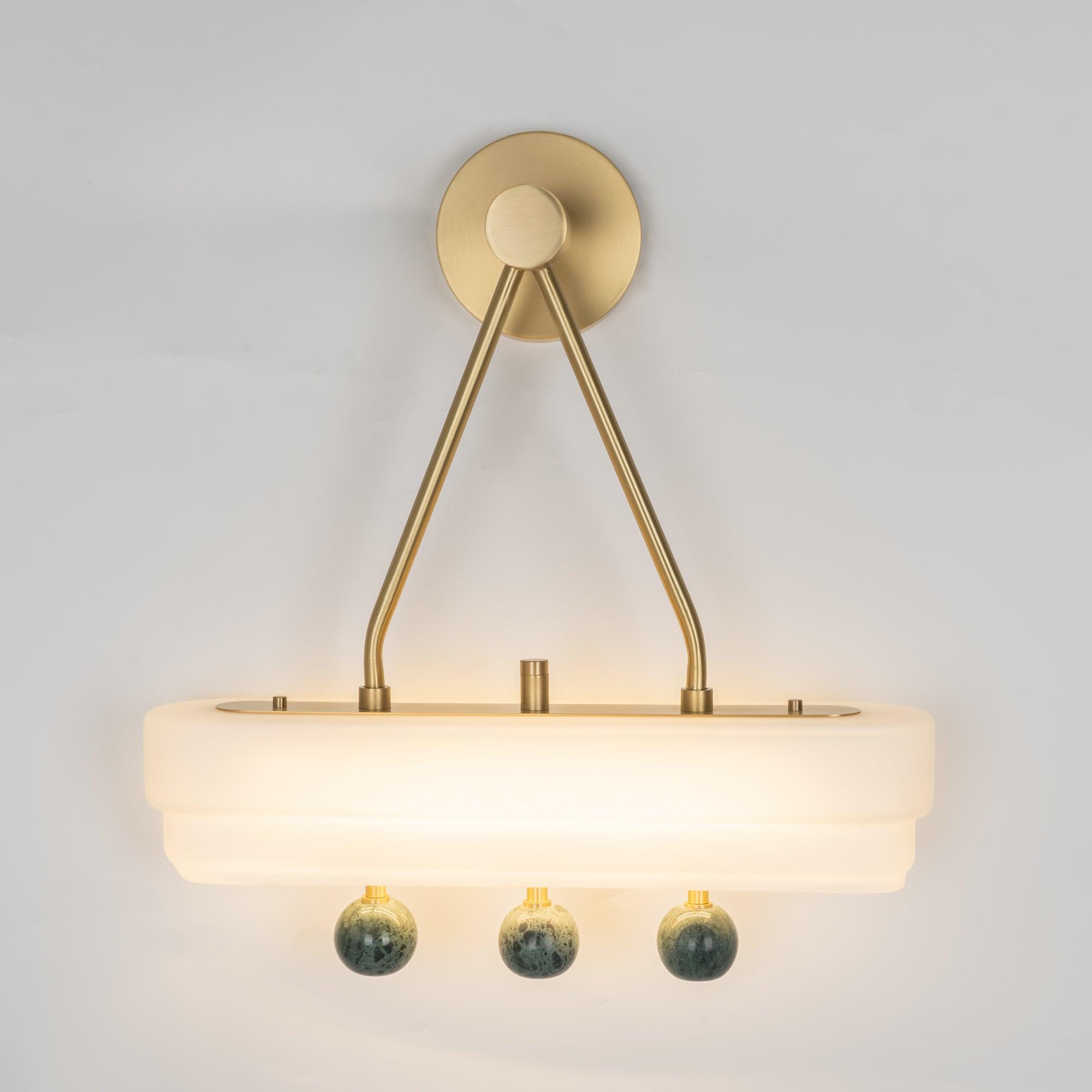 Luxury Art Deco Spate Wall Sconce with Marble Spheres and Opal Glass Shade