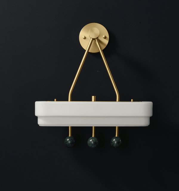 Luxury Art Deco Spate Wall Sconce with Marble Spheres and Opal Glass Shade