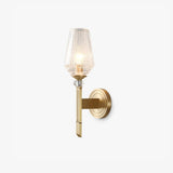 Luxury Brass Bracket Light Wall Sconce with Faceted Ribbed Glass Shade Set of 2