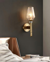 Luxury Brass Bracket Light Wall Sconce with Faceted Ribbed Glass Shade Set of 2