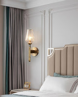 Luxury Brass Bracket Light Wall Sconce with Faceted Ribbed Glass Shade Set of 2
