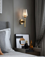 Luxury Brass Bracket Light Wall Sconce with Faceted Ribbed Glass Shade Set of 2