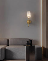 Luxury Brass Bracket Light Wall Sconce with Faceted Ribbed Glass Shade Set of 2