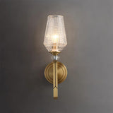 Luxury Brass Bracket Light Wall Sconce with Faceted Ribbed Glass Shade Set of 2