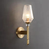 Luxury Brass Bracket Light Wall Sconce with Faceted Ribbed Glass Shade Set of 2