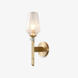 Luxury Brass Bracket Light Wall Sconce with Faceted Ribbed Glass Shade Set of 2