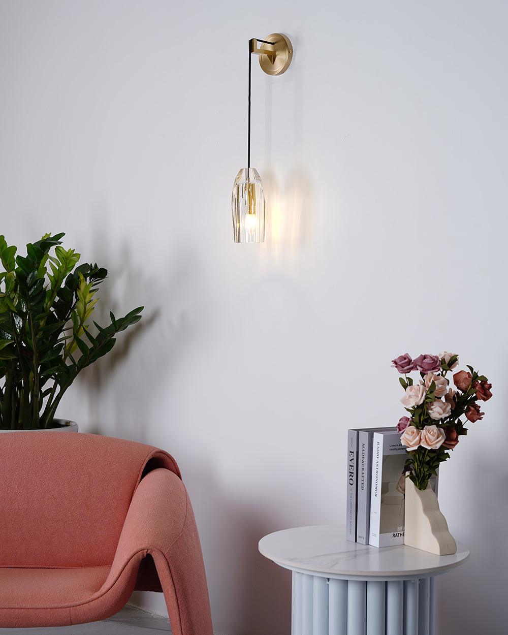 Luxury Chatelet Hand Carved Crystal and Polished Brass Wall Sconce Lighting