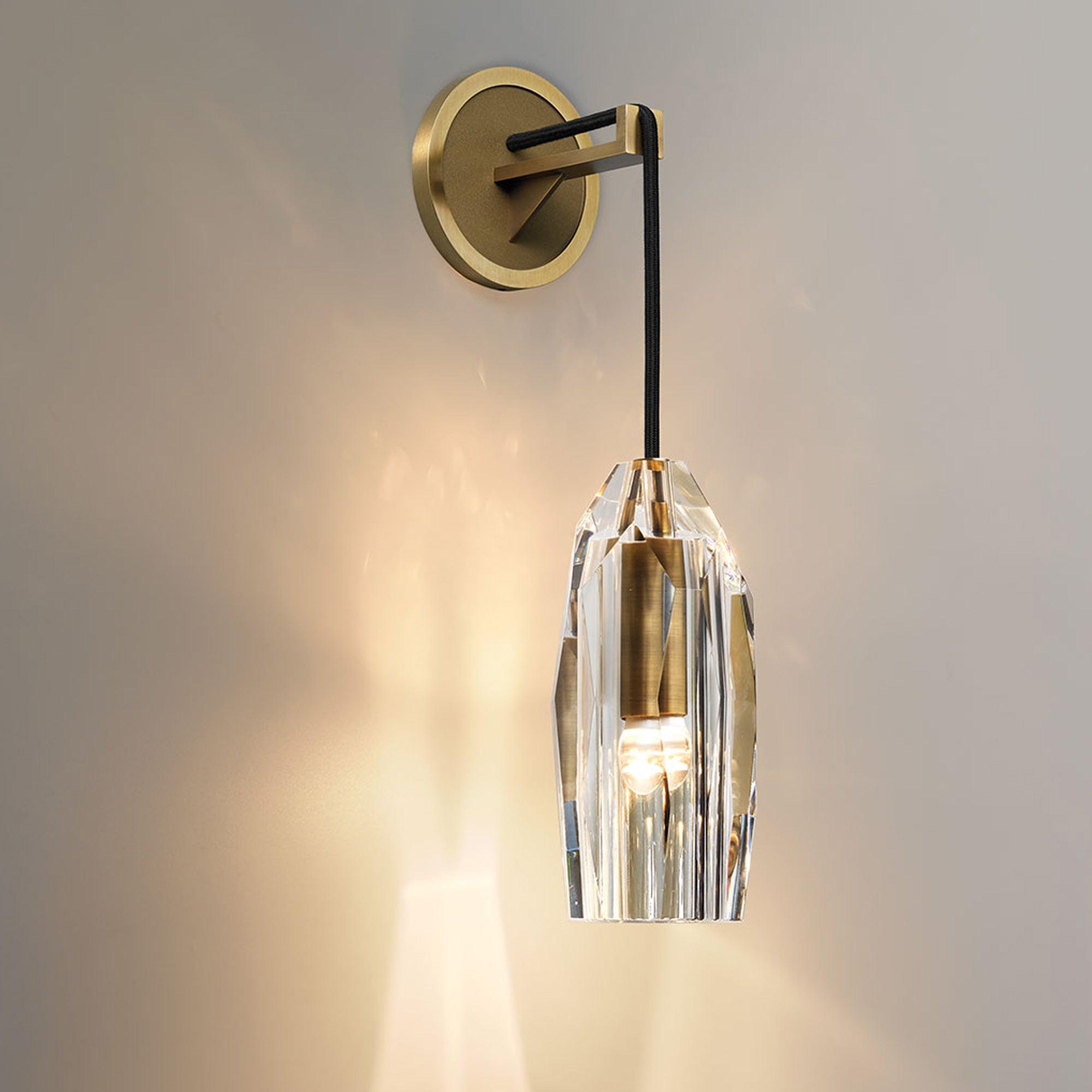 Luxury Chatelet Hand Carved Crystal and Polished Brass Wall Sconce Lighting