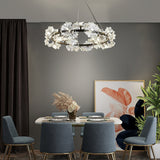 Luxury Circle Flower Crystal Chandelier Electroplated Metal LED Pendant Light Fixture for Modern Homes