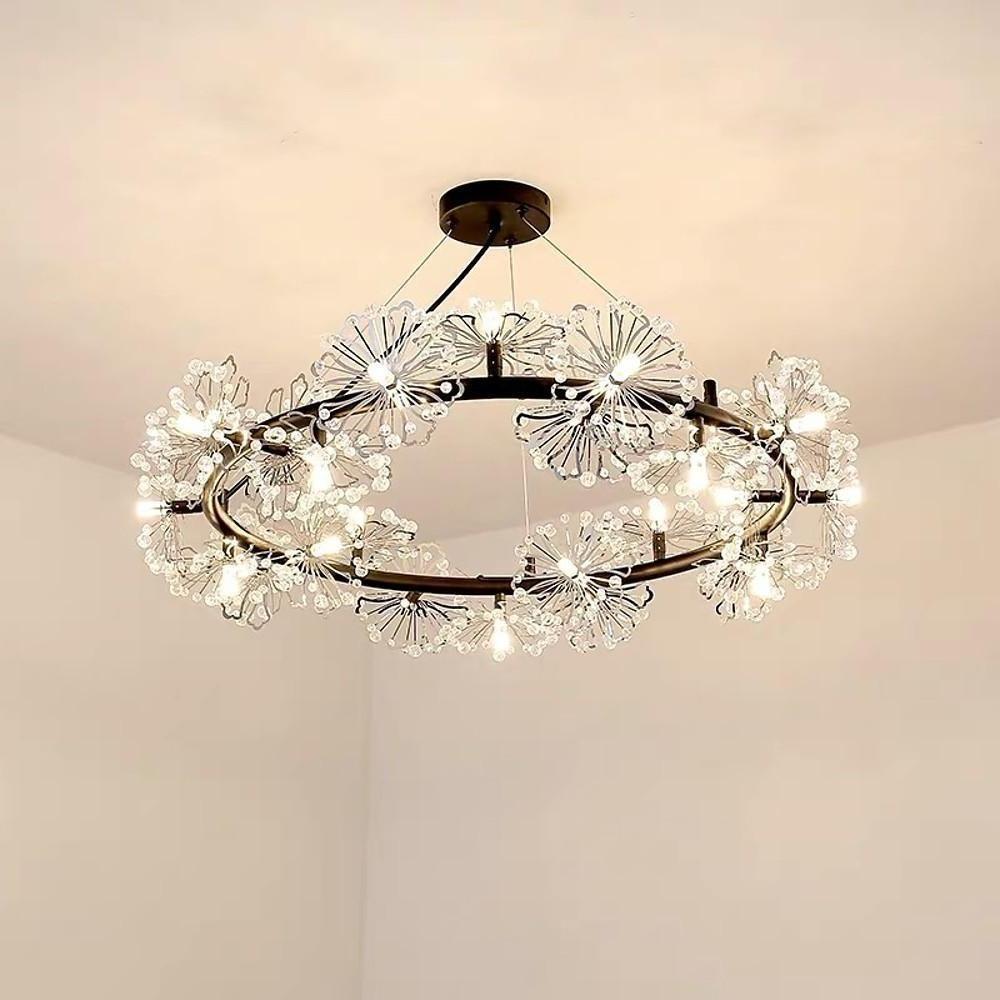 Luxury Circle Flower Crystal Chandelier Electroplated Metal LED Pendant Light Fixture for Modern Homes