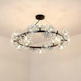 Luxury Circle Flower Crystal Chandelier Electroplated Metal LED Pendant Light Fixture for Modern Homes