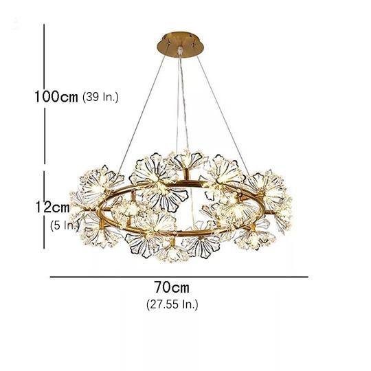 Luxury Circle Flower Crystal Chandelier Electroplated Metal LED Pendant Light Fixture for Modern Homes