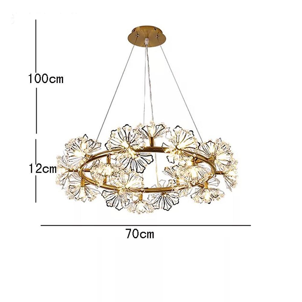 Luxury Circle Flower Crystal Chandelier Electroplated Metal LED Pendant Light Fixture for Modern Homes