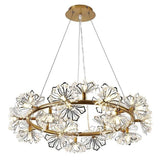 Luxury Circle Flower Crystal Chandelier Electroplated Metal LED Pendant Light Fixture for Modern Homes