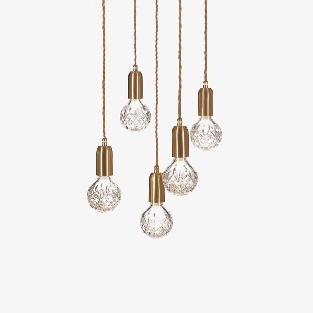 Luxury Clear Crystal Glass LED Pendant Lamp with Brass Fixture for Indoor Decor
