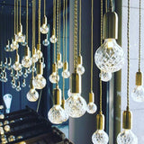 Luxury Clear Crystal Glass LED Pendant Lamp with Brass Fixture for Indoor Decor