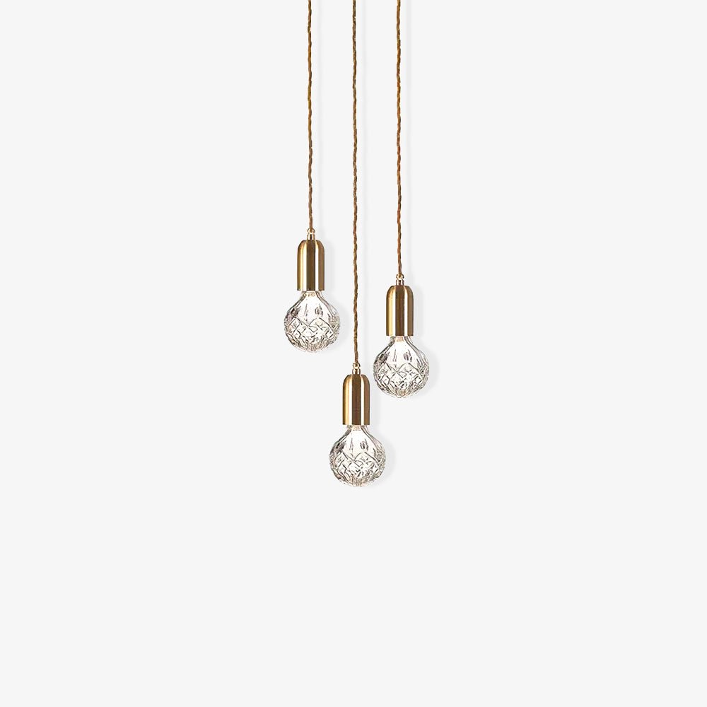 Luxury Clear Crystal Glass LED Pendant Lamp with Brass Fixture for Indoor Decor
