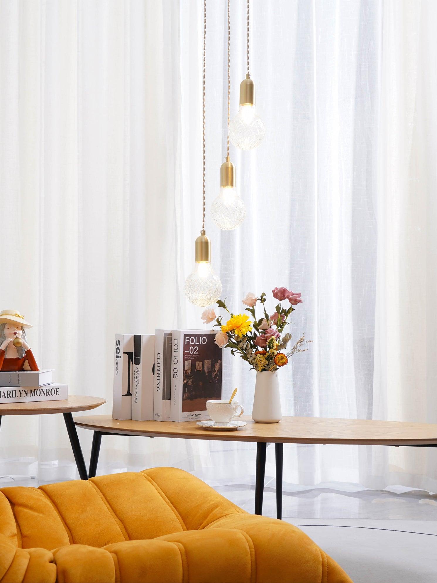 Luxury Clear Crystal Glass LED Pendant Lamp with Brass Fixture for Indoor Decor