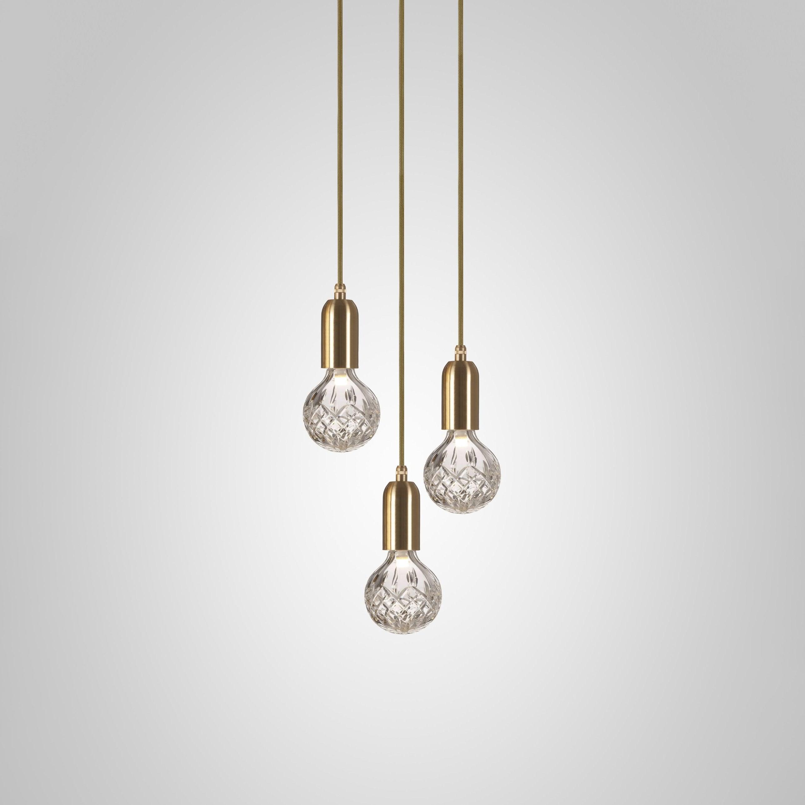 Luxury Clear Crystal Glass LED Pendant Lamp with Brass Fixture for Indoor Decor