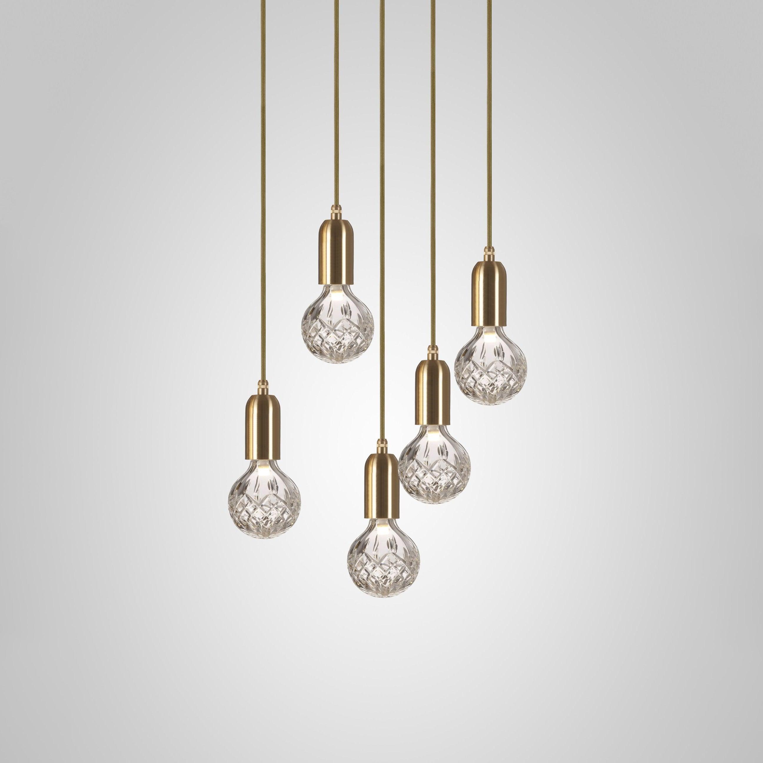 Luxury Clear Crystal Glass LED Pendant Lamp with Brass Fixture for Indoor Decor