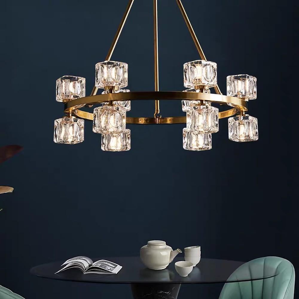 Luxury Copper and Crystal Flush Mount Chandelier Gold Finish LED Ceiling Light Fixture