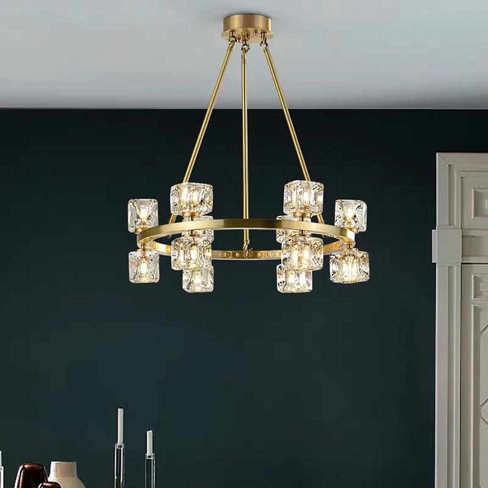 Luxury Copper and Crystal Flush Mount Chandelier Gold Finish LED Ceiling Light Fixture